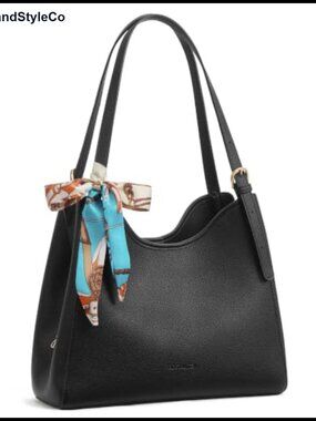 Faux Leather Shoulder Bag 3 Compartments Adjustable Strap Scarf